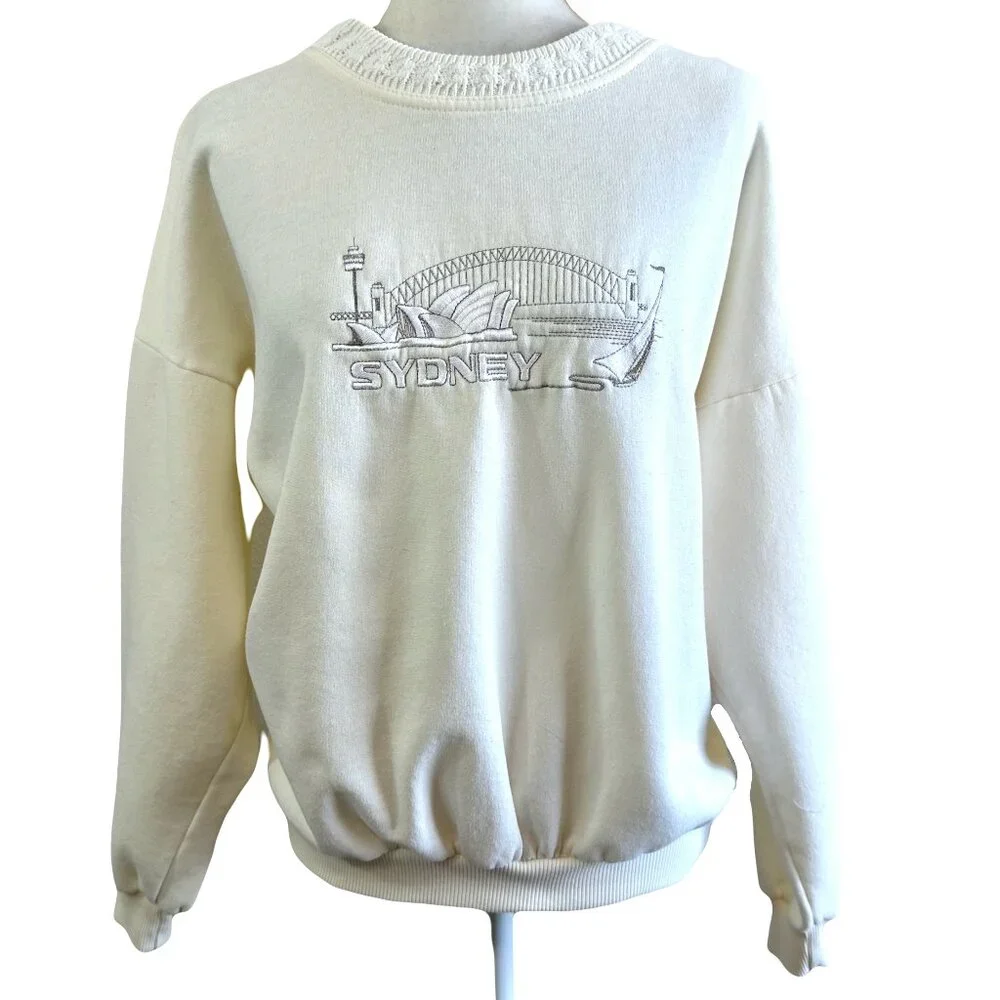 Kangroo Vtg 90s Cream Oversized Pullover Sweatshirt Sweater